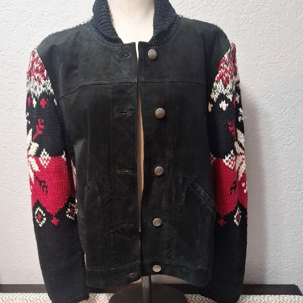 Coldwater Creek Black Suede Front Jacket with Knit Back And Sleeves